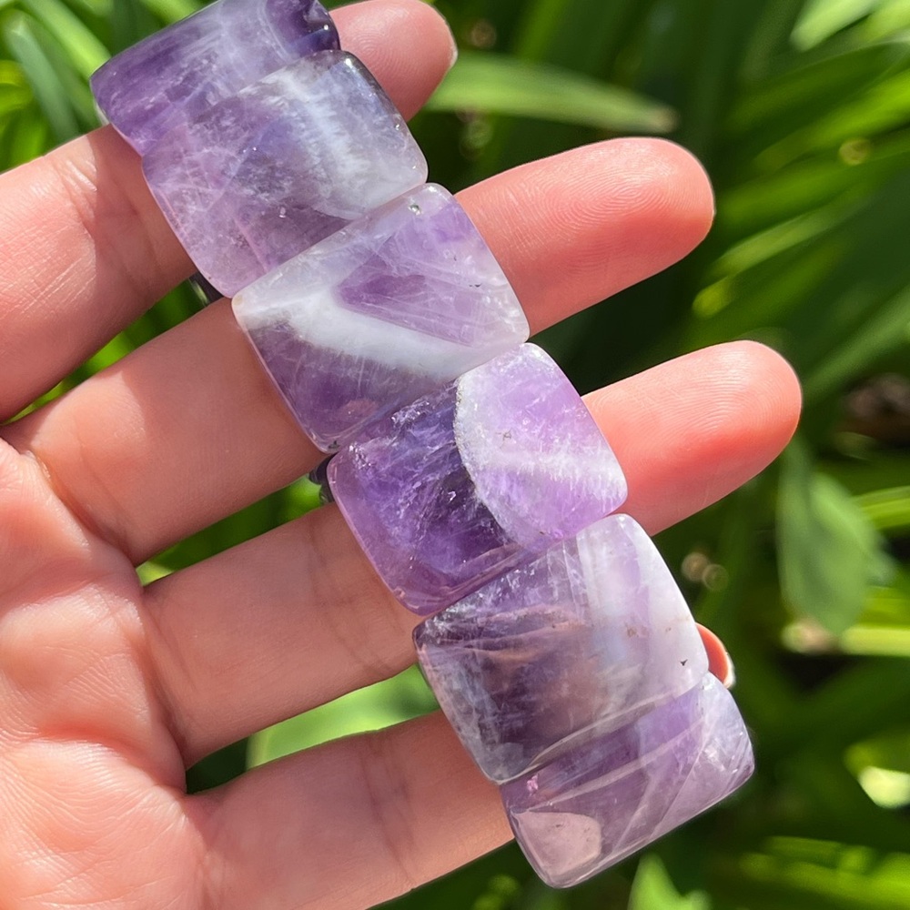 Stretchable wide dream amethyst soft bangle 0318